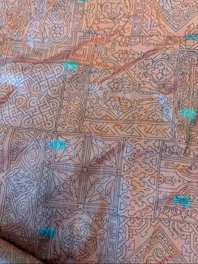 Silk Scarf with Teal Dot Accents and Geometric Print